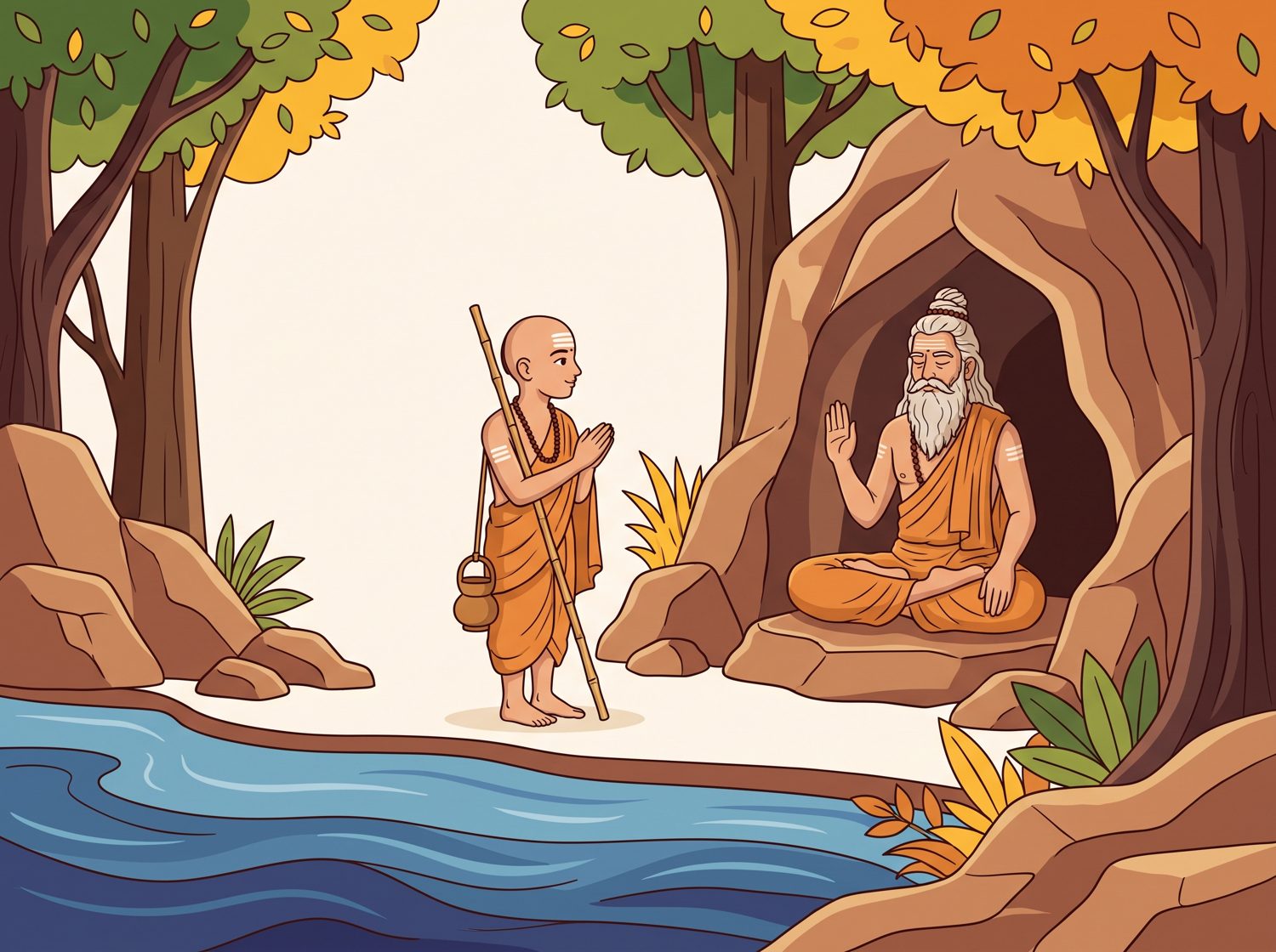 Śaṅkara comes to Govindapāda’s cave on the Narmadā